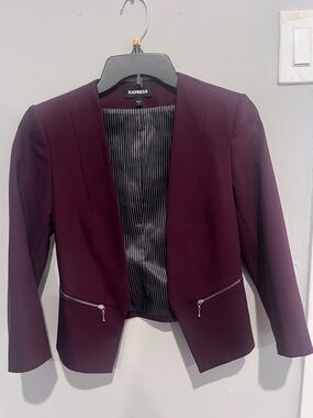 Express Women's Deep Plum Open-Front Blazer with Zip Accents
